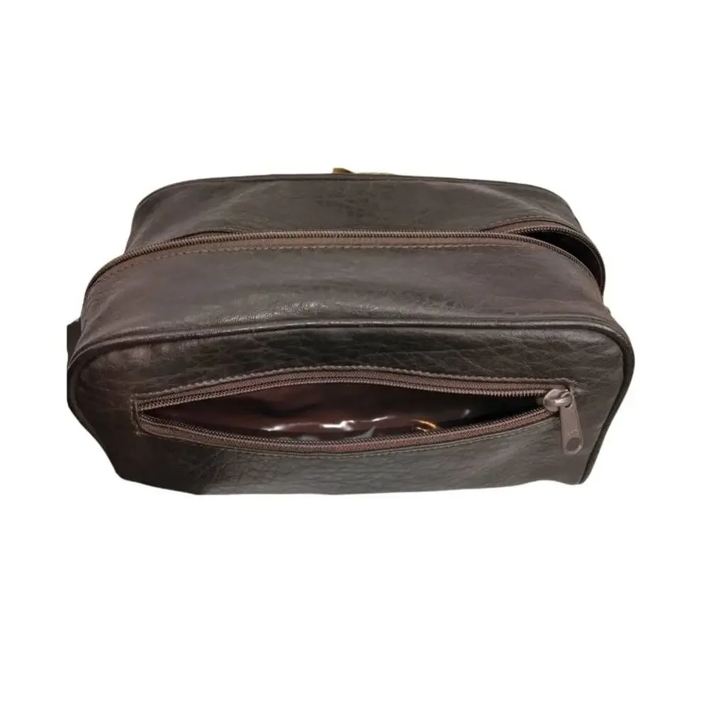 Maison Blanche Mens Grooming Case Brown Pockets Zip Travel Size 9.5